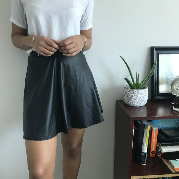 Black Faux Leather A-Line Skirt - Picture 3 of 5